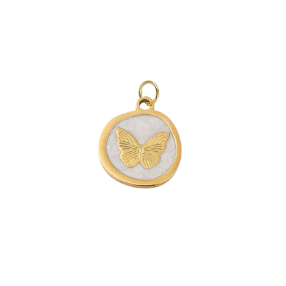 Gold Whimsical White Butterfly Charm | Waterproof Stainless Steel on transparent background 