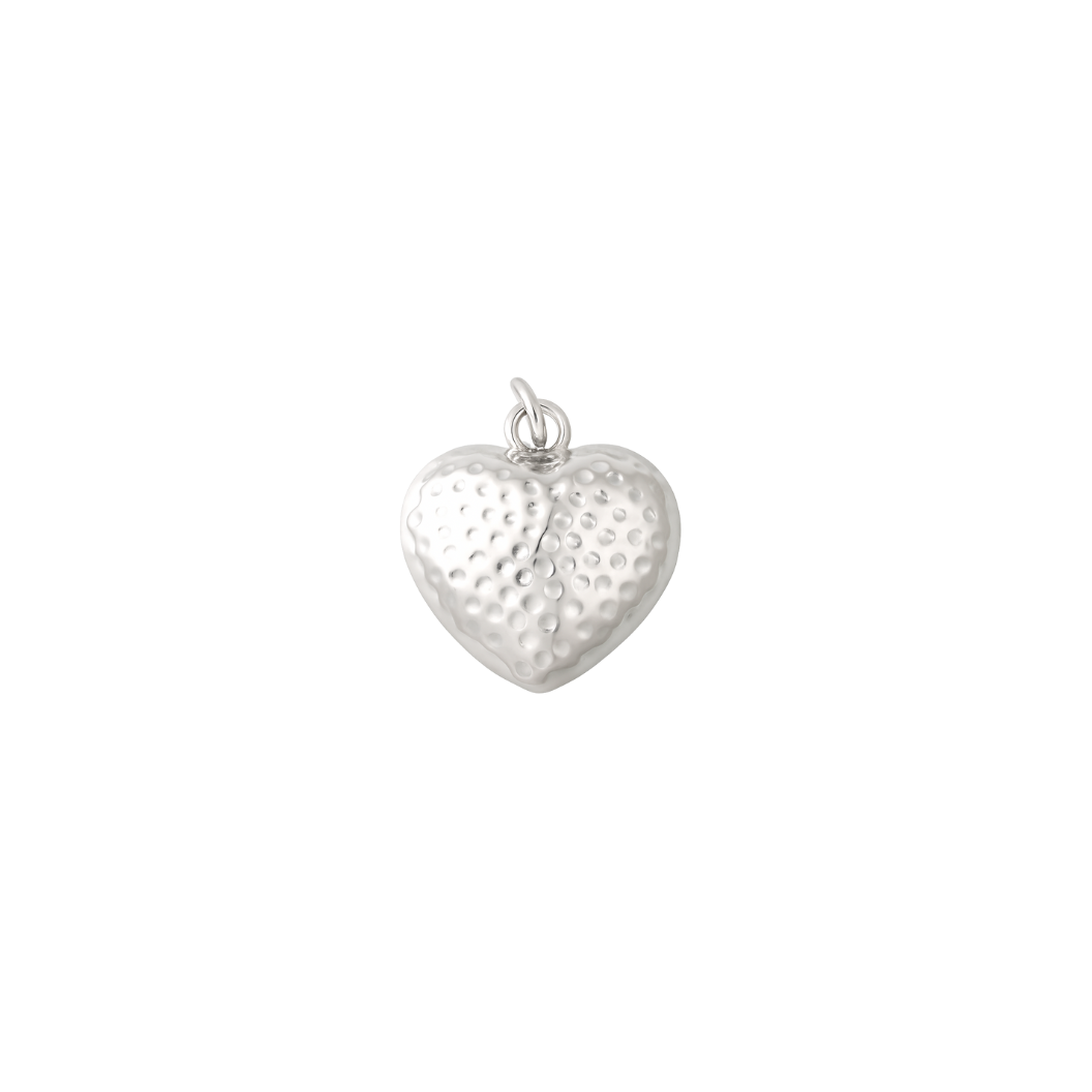Silver heart-shaped pendant on a white background