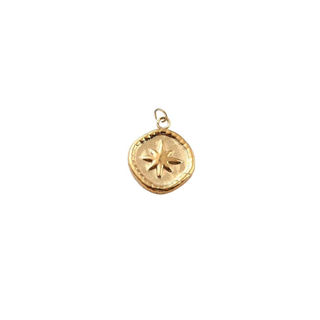Gold Guiding Star Medallion Charm | Waterproof Stainless Steel on transparent 
