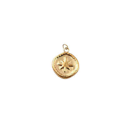 Gold Guiding Star Medallion Charm | Waterproof Stainless Steel on transparent 