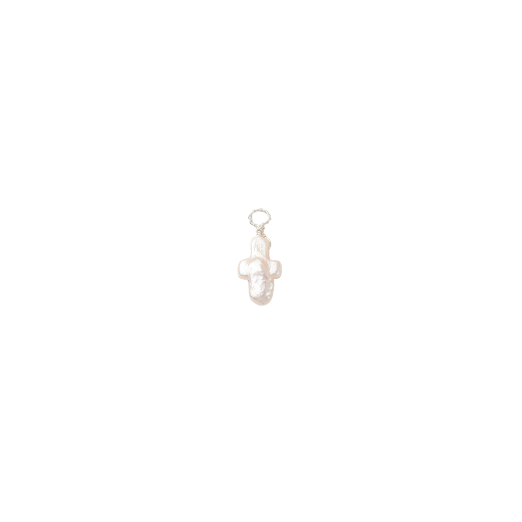 Silver Keshi Pearl Cross Charm