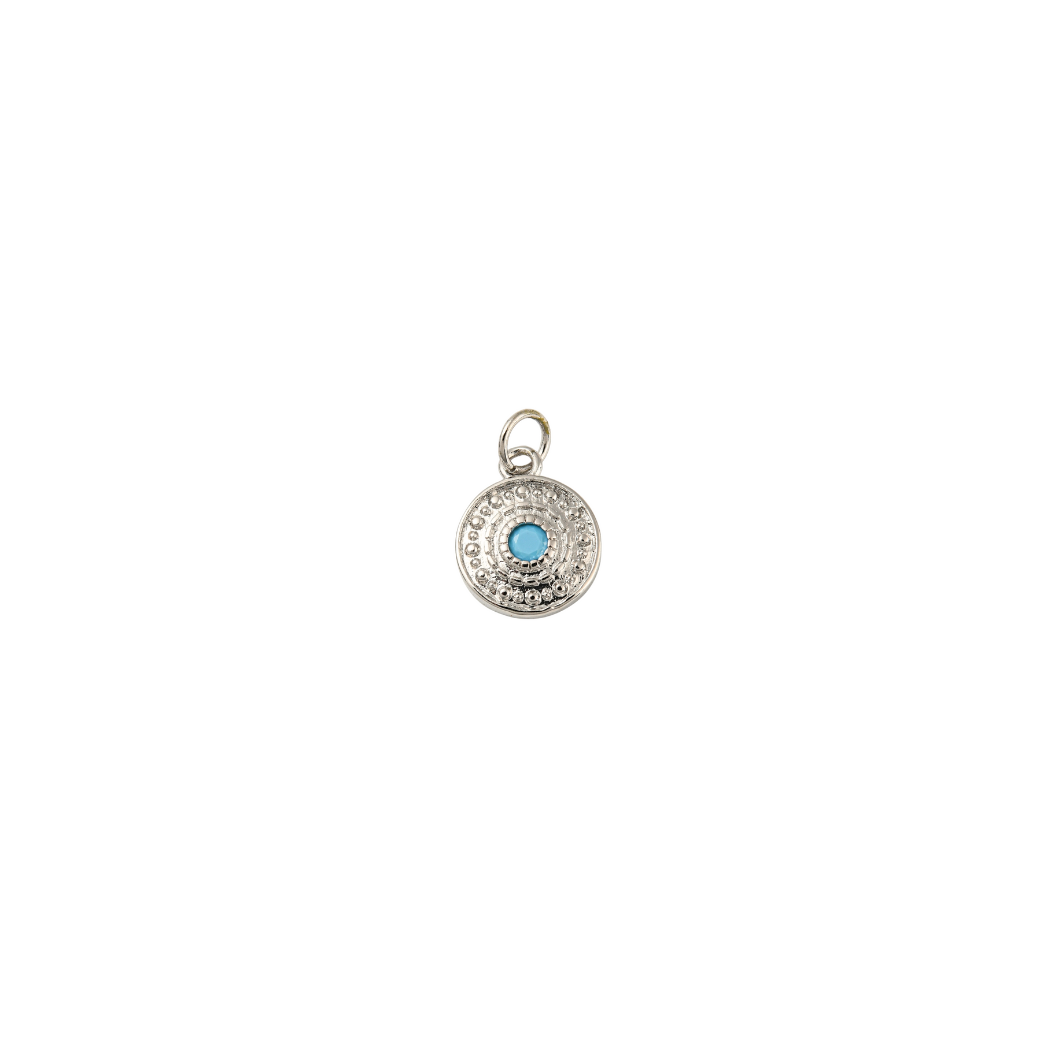 Silver Sky Blue Embellished Disc Charm