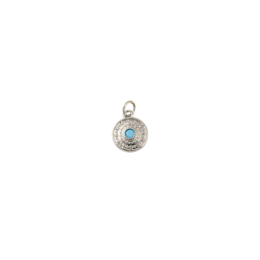 Silver Sky Blue Embellished Disc Charm