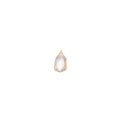 Gold pendant with a clear stone on a white background