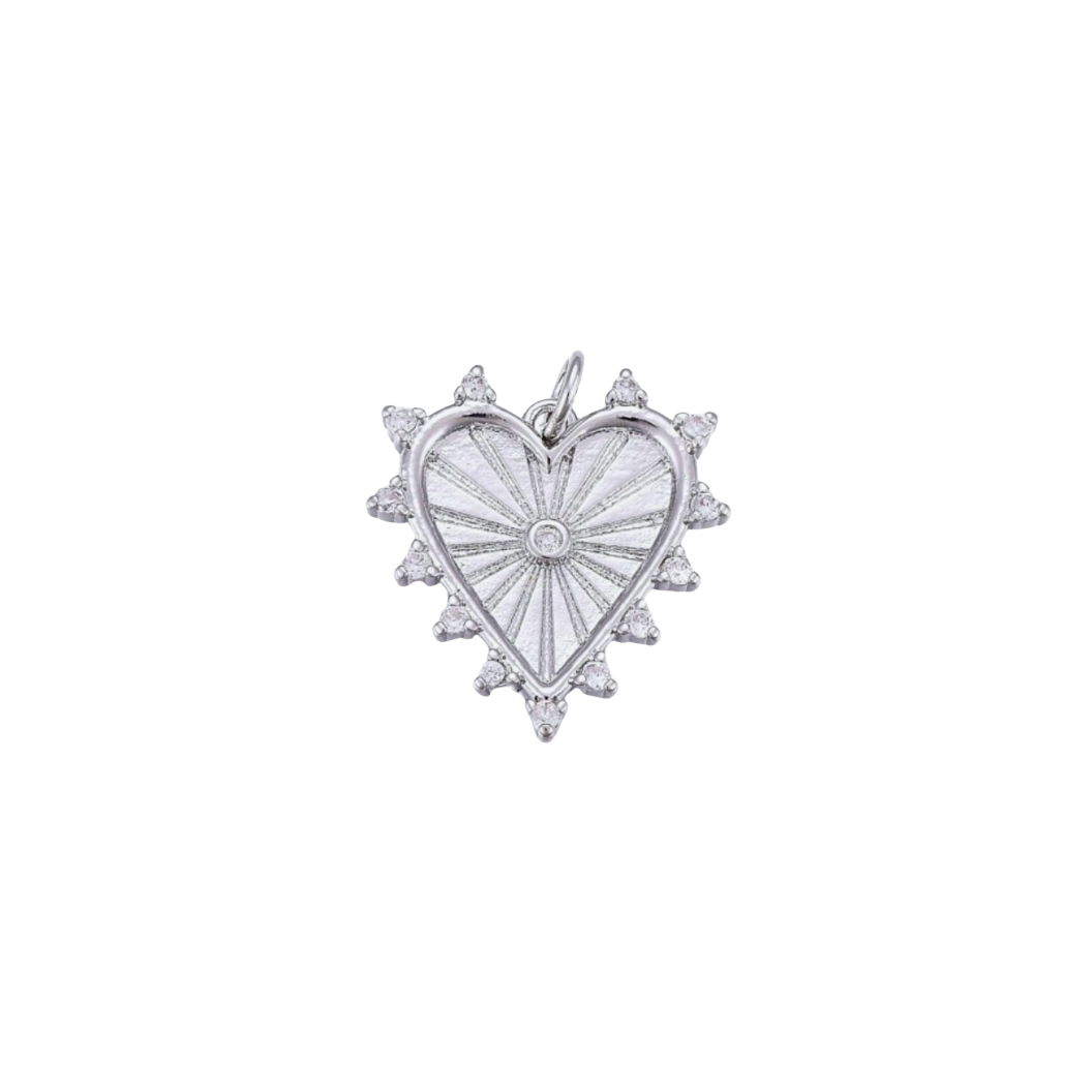 Silver Cubic Zirconia Starburst Heart Charm