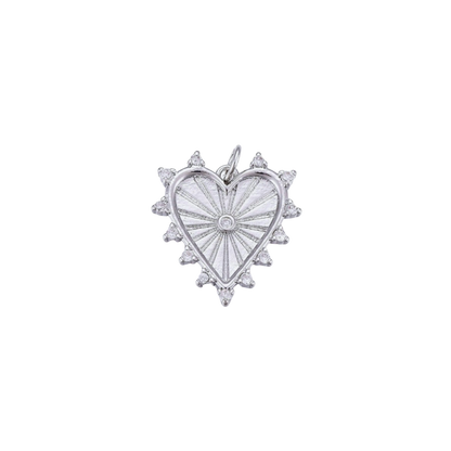 Silver Cubic Zirconia Starburst Heart Charm