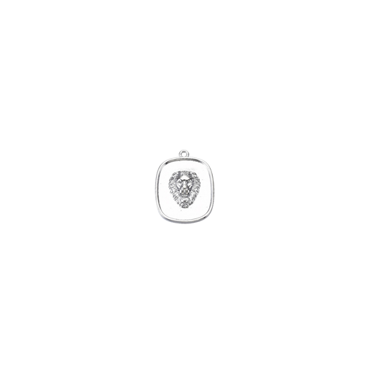 Silver pendant with a clear gemstone on a white background