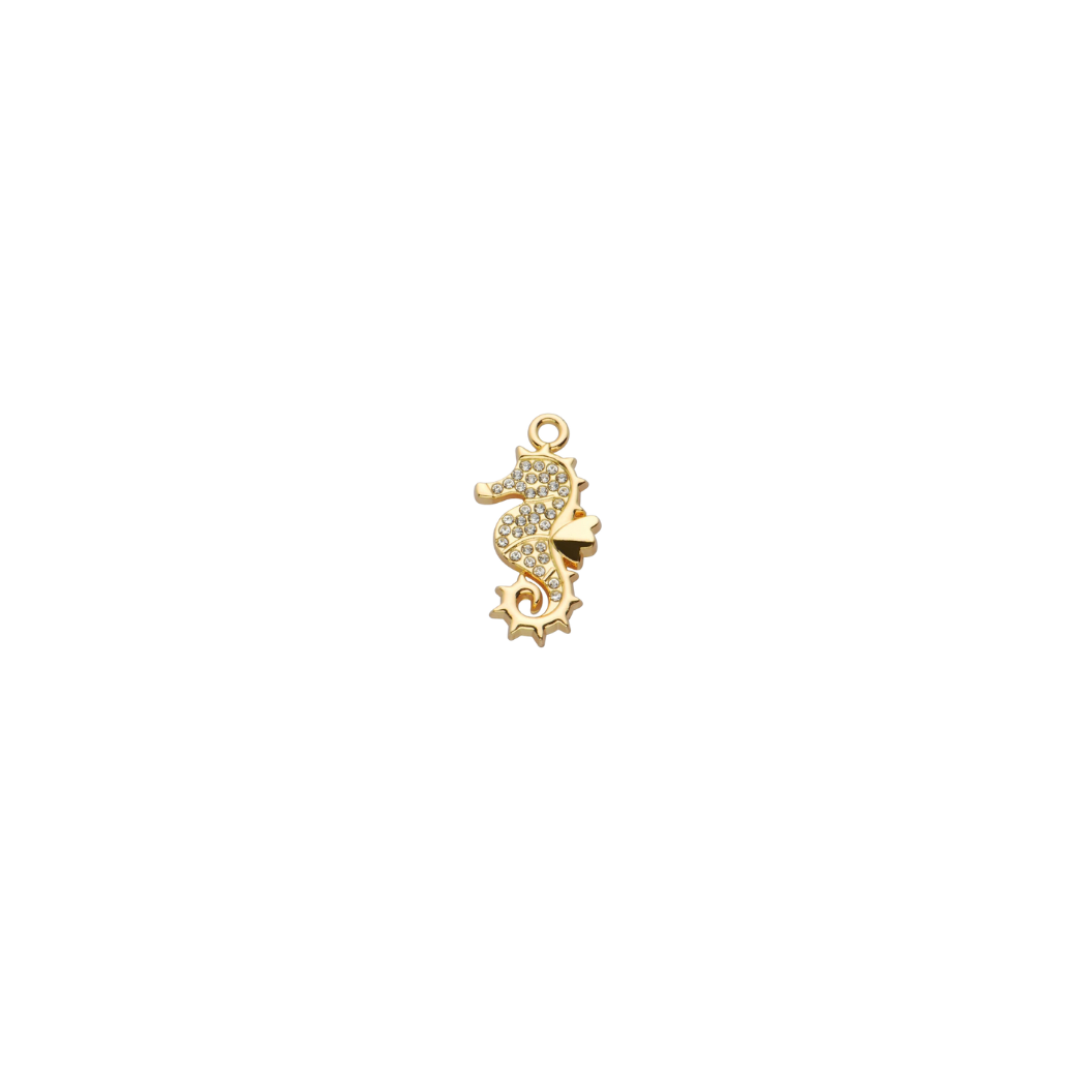 Gold seahorse pendant on a white background