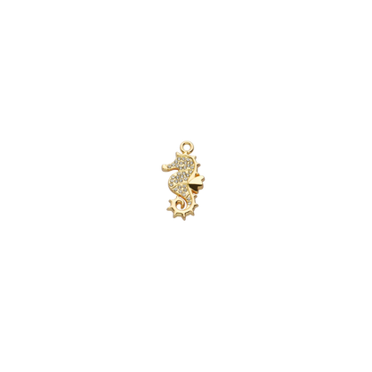 Gold seahorse pendant on a white background