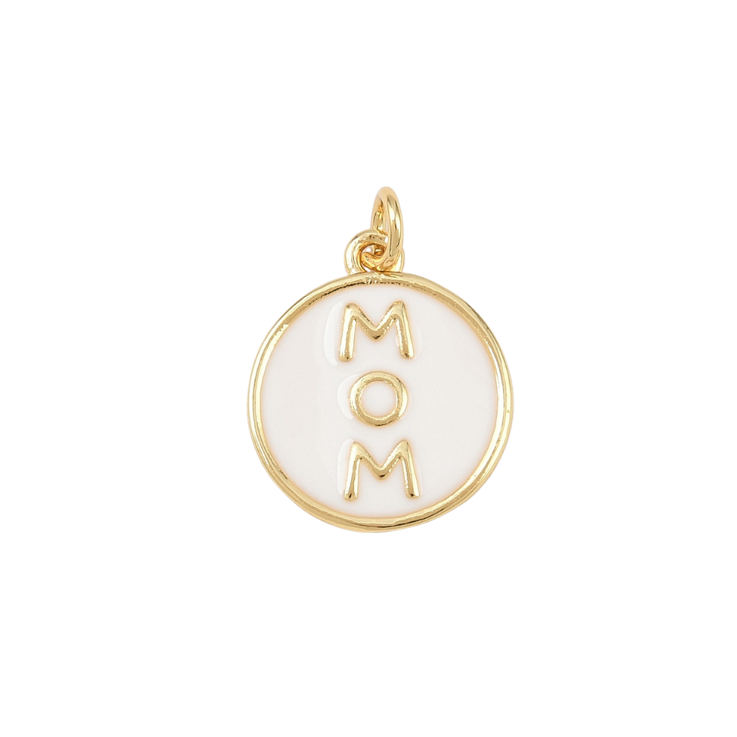Gold Cherished "Mom" White Charm