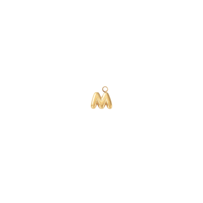 Gold pendant with 'M' letter on a white background