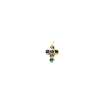 Gold Colorful Gem Cross Charm | Waterproof Stainless Steel Charms on transparent background 