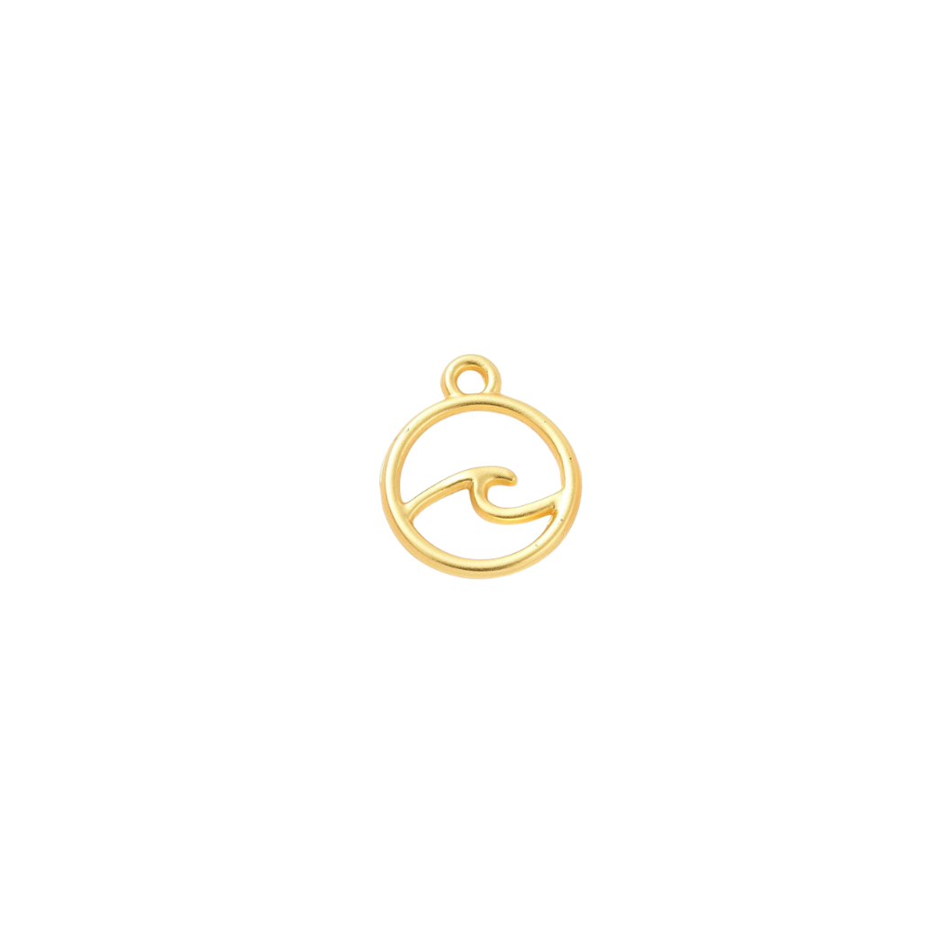 Gold pendant with wave design on a white background