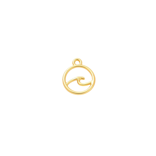 Gold pendant with wave design on a white background
