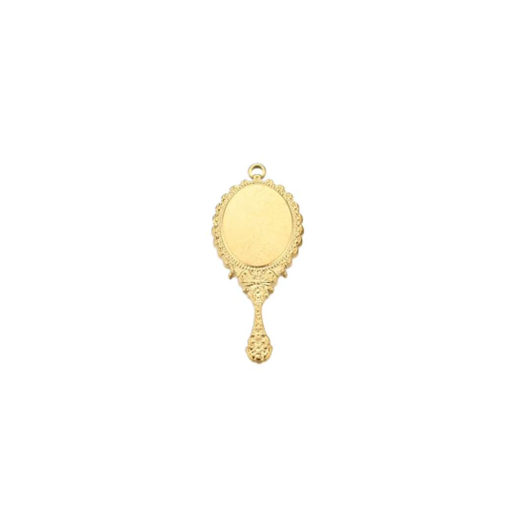 Gold Vintage Hand Mirror on white background 