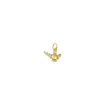 Gold Micro Pave Cubic Zirconia Magic Lamp Charm on transparent background 