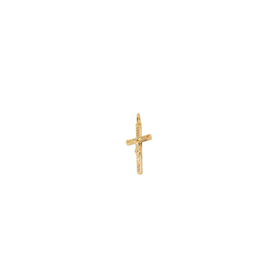 Gold Jesus Crucifix with Micro Pave' Charm