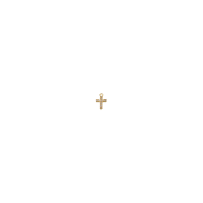 Gold Dainty Crystal Cross Charm on transparent background 