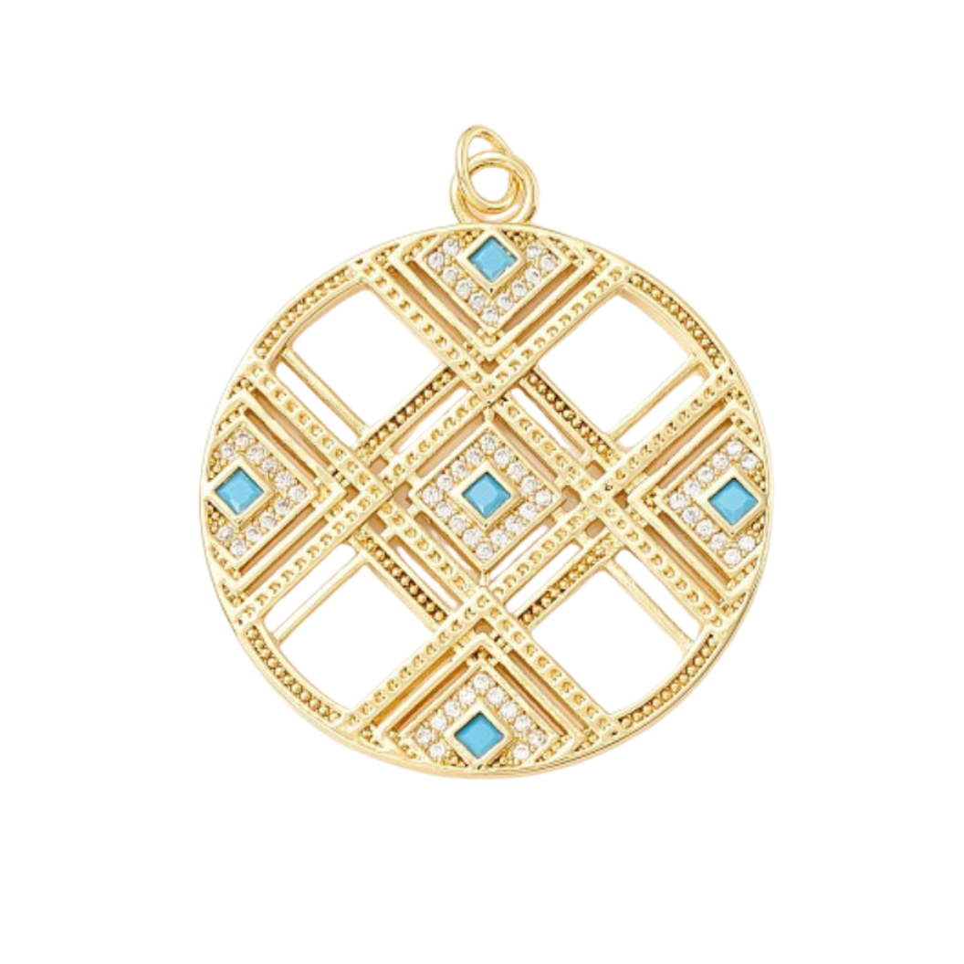 Gold Micro Pave Clear and Cyan Pendant Charm