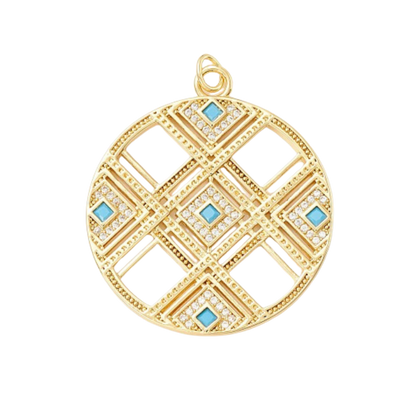 Gold Micro Pave Clear and Cyan Pendant Charm