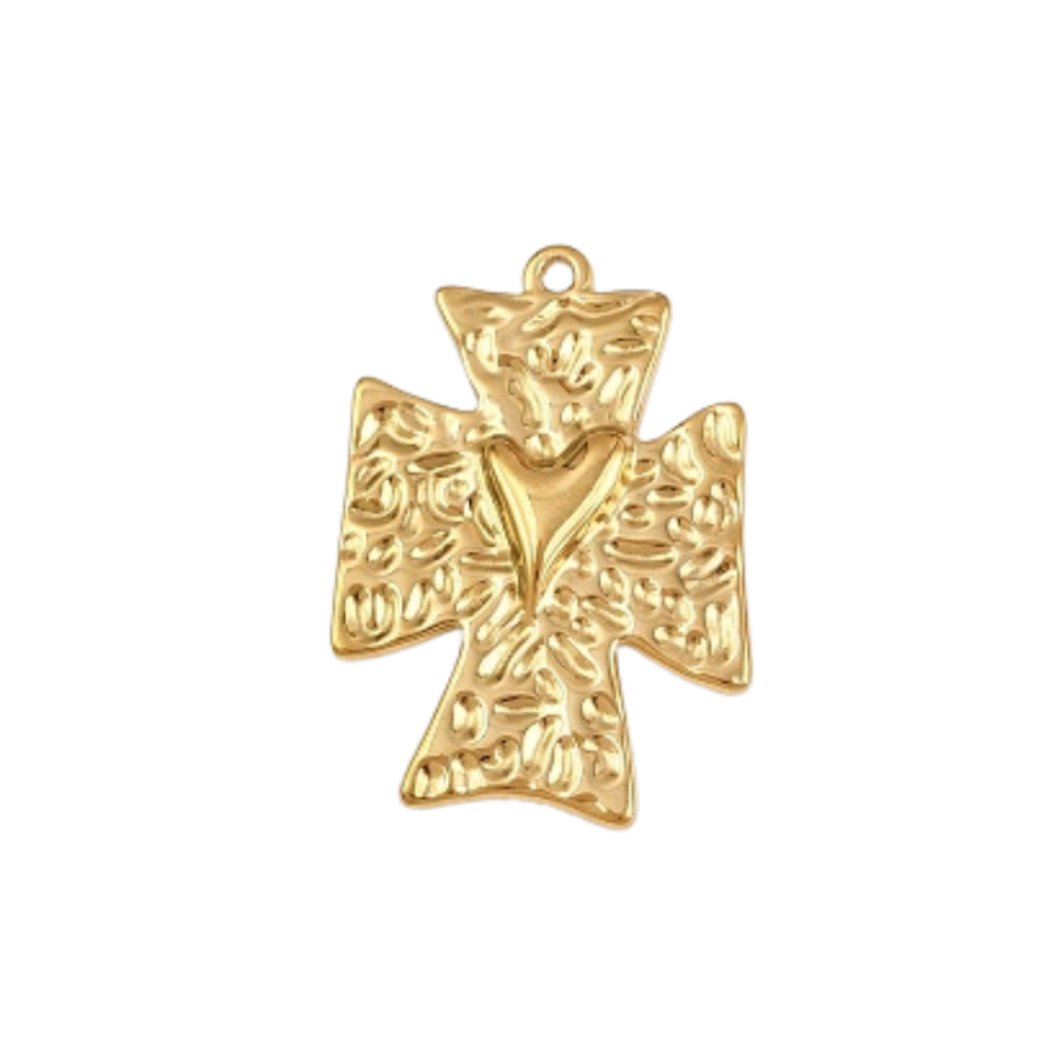 Gold Cross My Heart Charm | Waterproof Stainless Steel