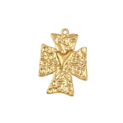 Gold Cross My Heart Charm | Waterproof Stainless Steel