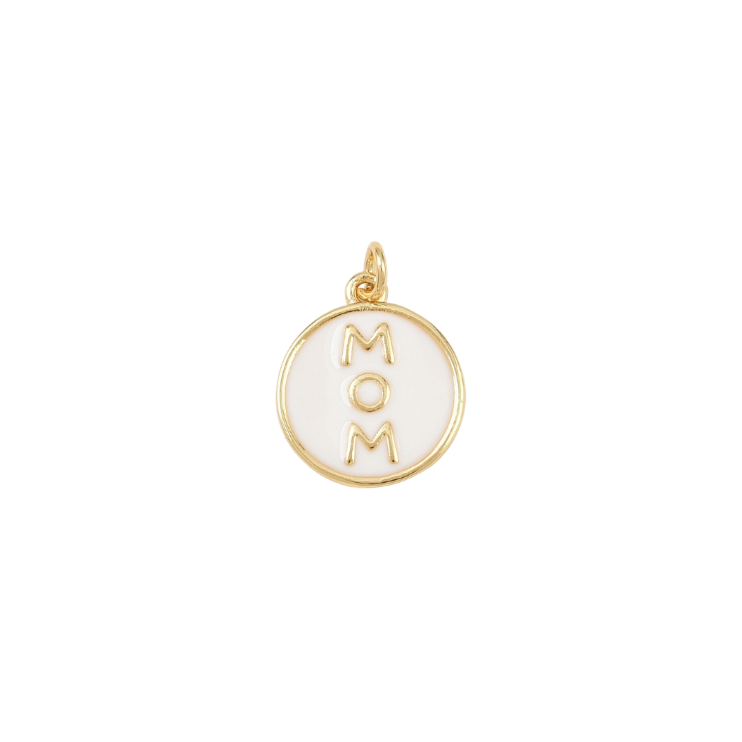 Gold Cherished "Mom" White Charm