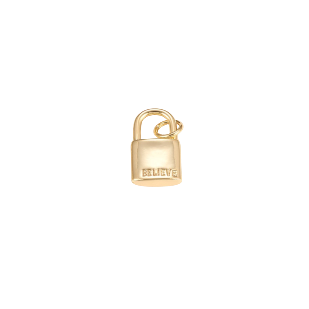 Gold Inspirational Lock 'Believe' Charm
