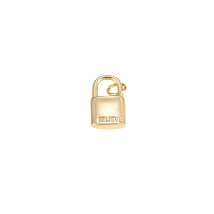 Gold Inspirational Lock 'Believe' Charm
