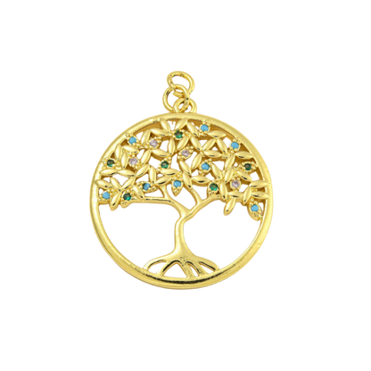 Gold Tree of Life Cubic Zirconia Charm