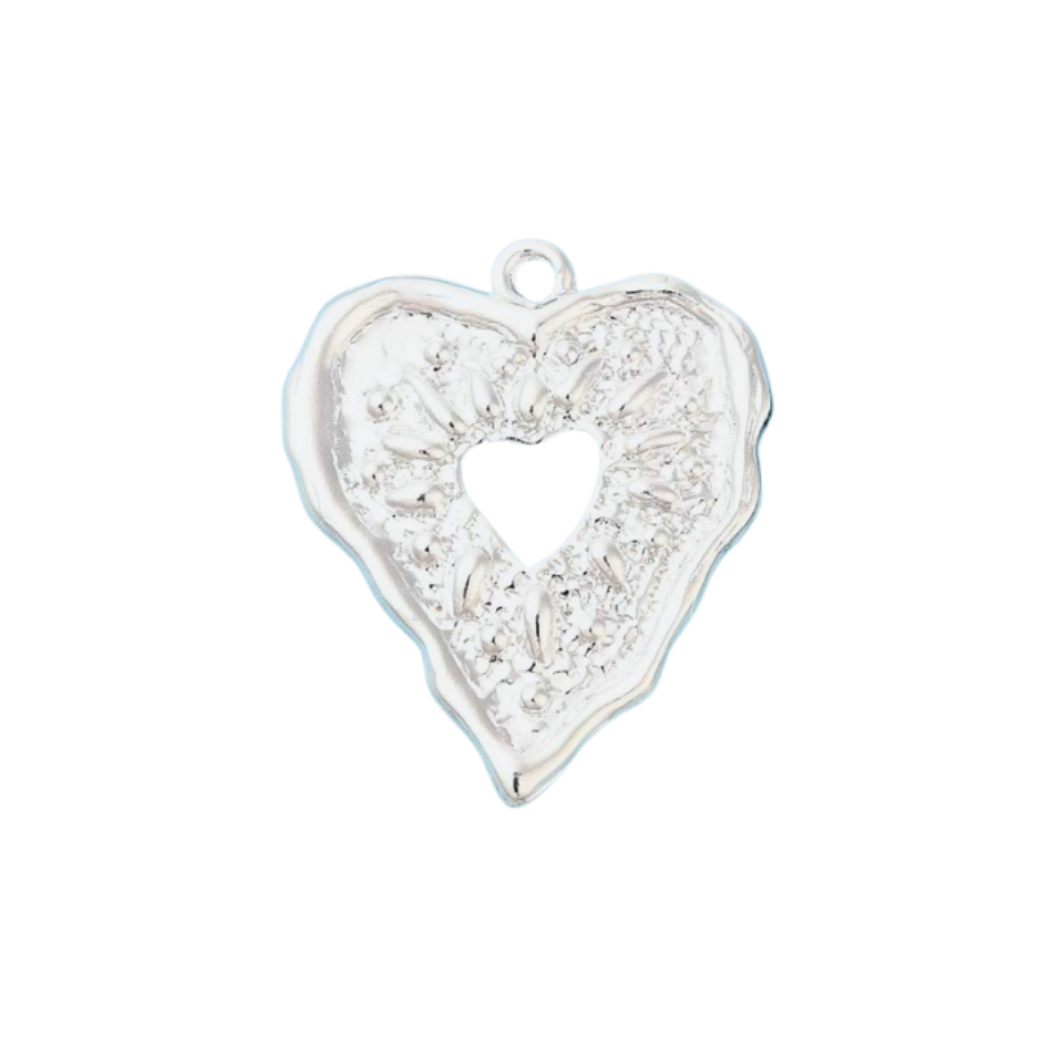 Silver Embossed Heart Charm