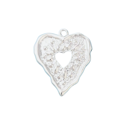Silver Embossed Heart Charm
