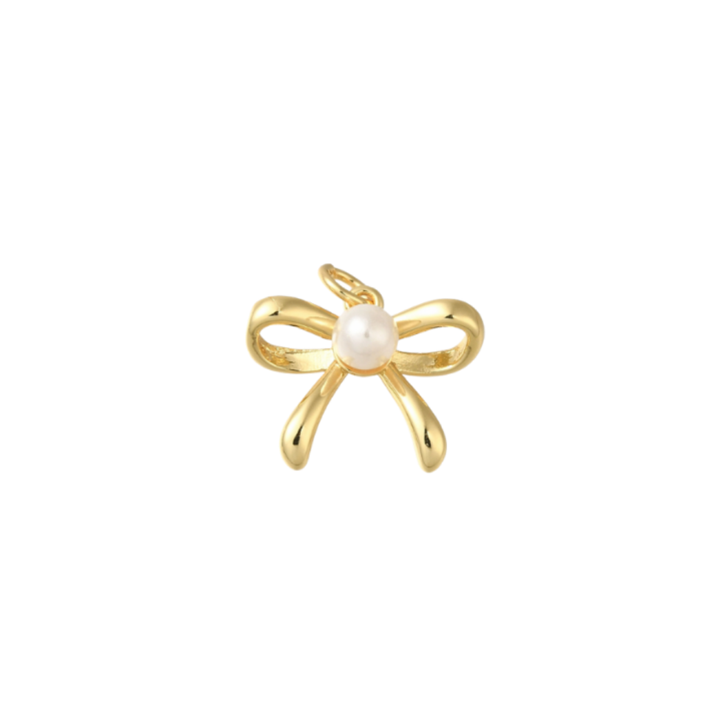 Gold Bow with Pearl Knot Charm