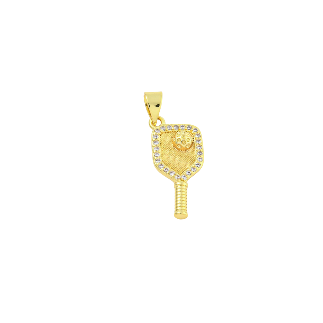 Gold Cubic Zirconia Pickleball Charm