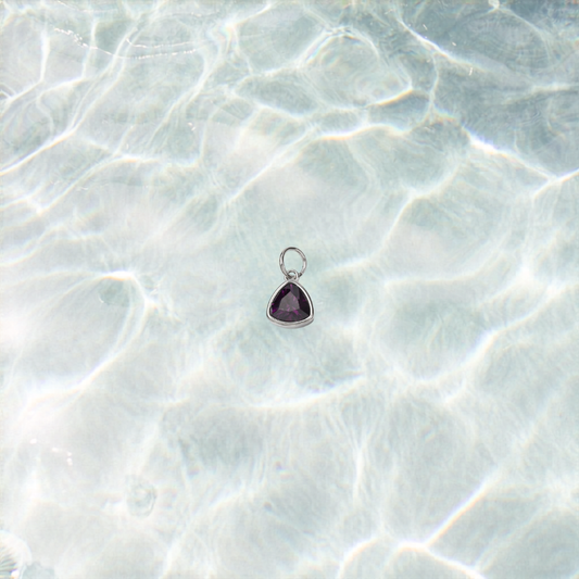 Silver Deep Purple Triangle Gemstone Charm - Waterproof Stainless Steel