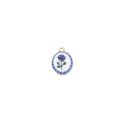 Gold Blue Rose Oval Charm