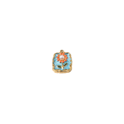 Gold Floral with Pearl Tile Charm - Waterproof Stainless Steel
