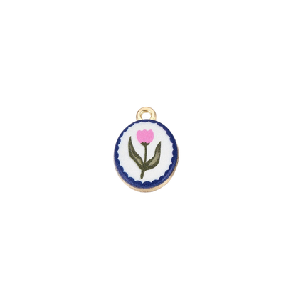 Gold Vintage Pink Flower Charm