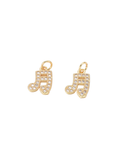 Front of two Gold Cubic Zirconia Musical Note Charm