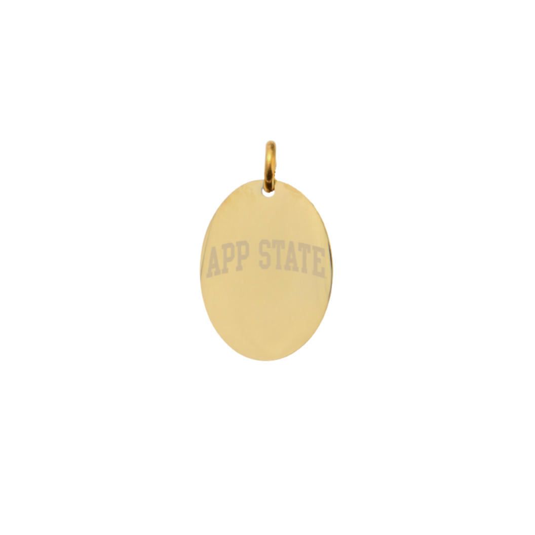 Appalachian State University Small Gold Oval Charm - APP State Text