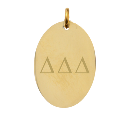 Delta Delta Delta Large Gold Oval Sorority Charm - Horizontal Greek Letters | Waterproof, Hypoallergenic & Tarnish Resistant