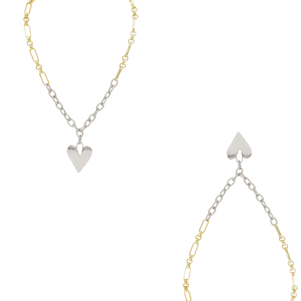 Gold Anna and Silver Ruth Necklace with Silver Statement Heart Charm