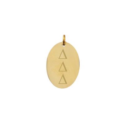 Delta Delta Delta Small Gold Oval Sorority Charm - Vertical Stacked Greek Letters | Waterproof, Hypoallergenic & Tarnish Resistant