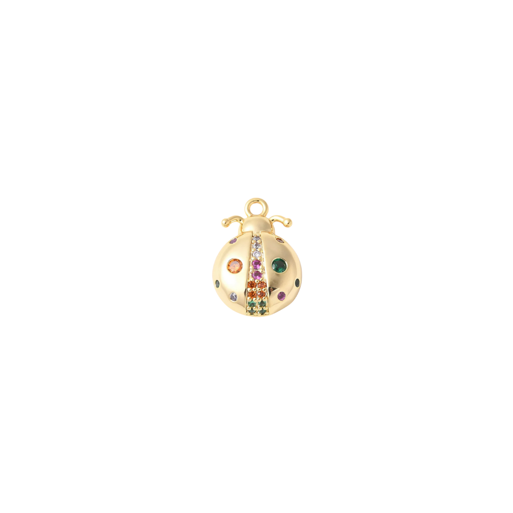 Front view of the Gold Beetle with Multi Color Pave Charm