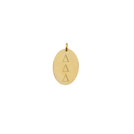 Delta Delta Delta Small Gold Oval Sorority Charm - Vertical Stacked Greek Letters | Waterproof, Hypoallergenic & Tarnish Resistant