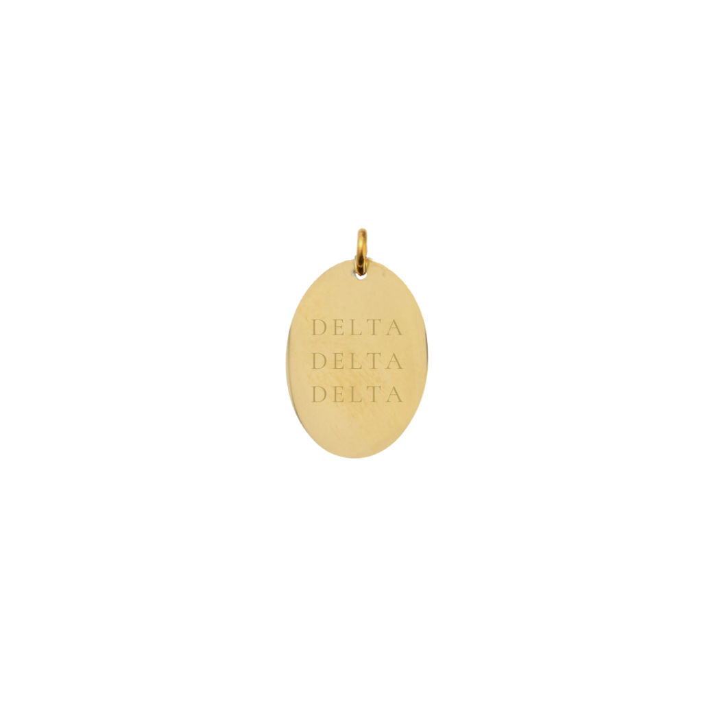 Delta Delta Delta Small Gold Oval Sorority Charm - Full Sorority Name | Waterproof, Hypoallergenic & Tarnish Resistant