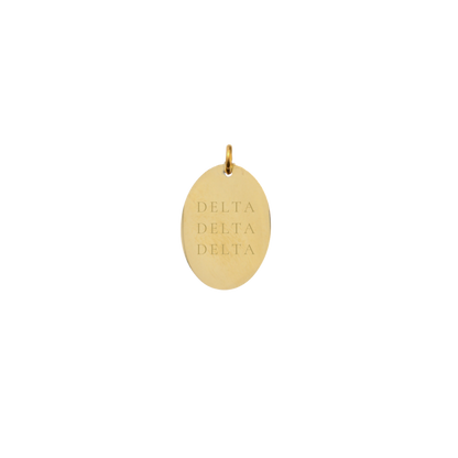 Delta Delta Delta Small Gold Oval Sorority Charm - Full Sorority Name | Waterproof, Hypoallergenic & Tarnish Resistant
