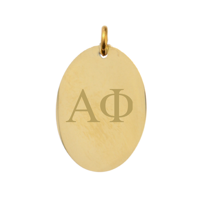 Alpha Phi Large Gold Oval Sorority Charm - Vertical Stacked Greek Letters | Waterproof, Hypoallergenic & Tarnish Resistant