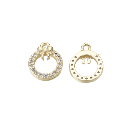 Front and back of the Gold Cubic Zirconia Christmas Wreath Charm