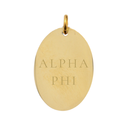 Alpha Phi Large Gold Oval Sorority Charm - Full Sorority Name | Waterproof, Hypoallergenic & Tarnish Resistant